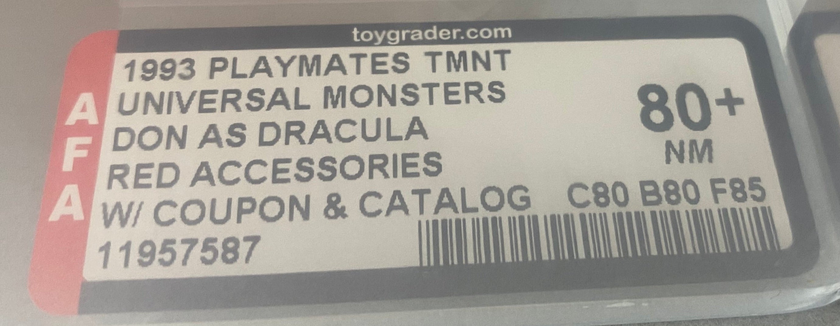 Teenage Mutant Ninja Turtles Don as Dracula Universal Studios Monsters boxed figure AFA graded 85. Label photo close-up.
